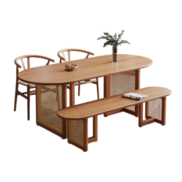 Bộ bàn ăn oval chân mây hai ghế một băng